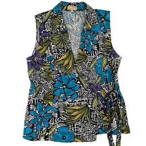 100% Linen Boho Wrap Top Womens L Art Teacher Chic Coastal‎ Y2K Resort Retro 90s